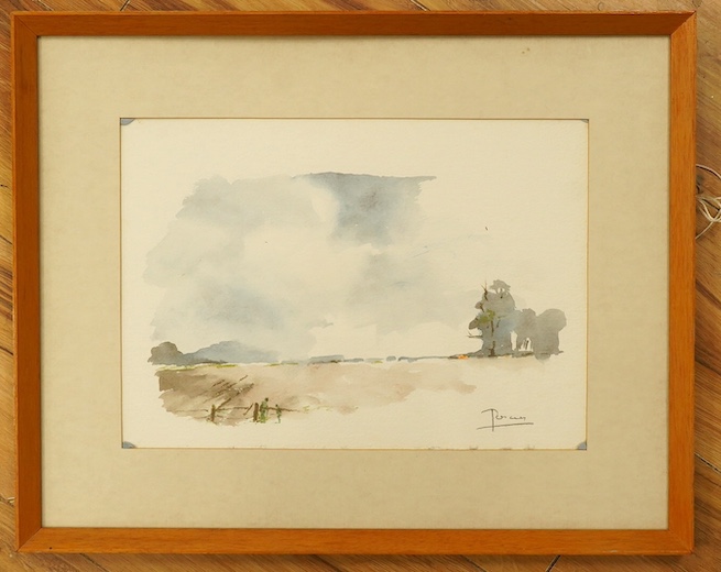 Continental School, watercolour, Farmland landscape, indistinctly signed, 24 x 34cm. Condition - good